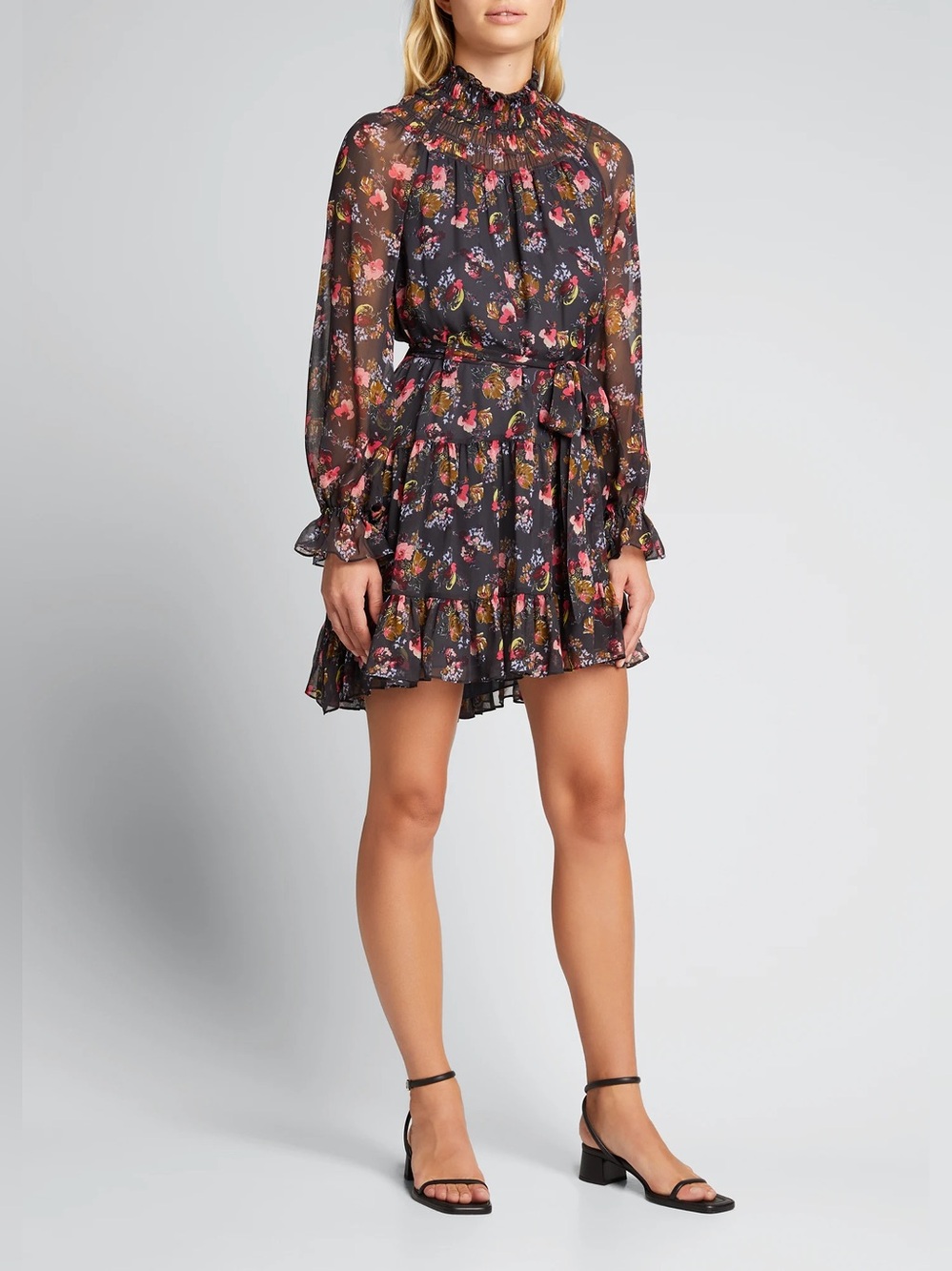 CINQ A SEPT Daija belted tiered floral-print chiffon mini dress sz 6 NWT No belt